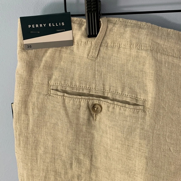 Perry Ellis drawstring easy mens cream linen pants size 36 relaxed natural loose - Picture 5 of 6